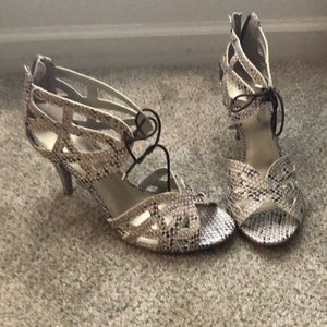 Brown snake skin heels